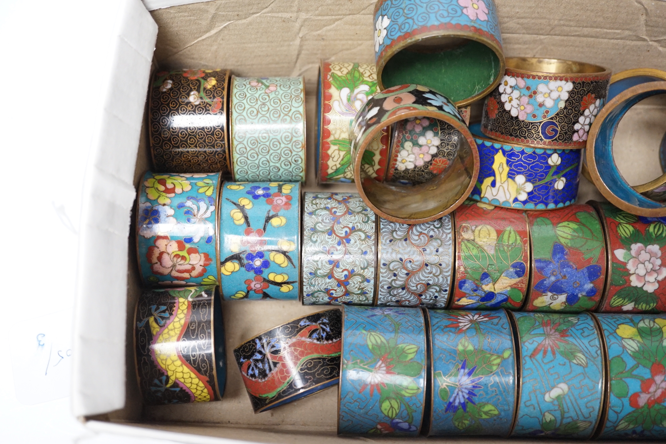 Twenty-eight Chinese cloisonné enamel napkin rings